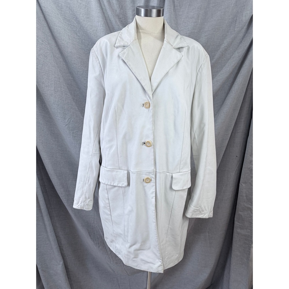 Terry Lewis Classic Luxuries White Genuine Leather Long Coat Size 1X